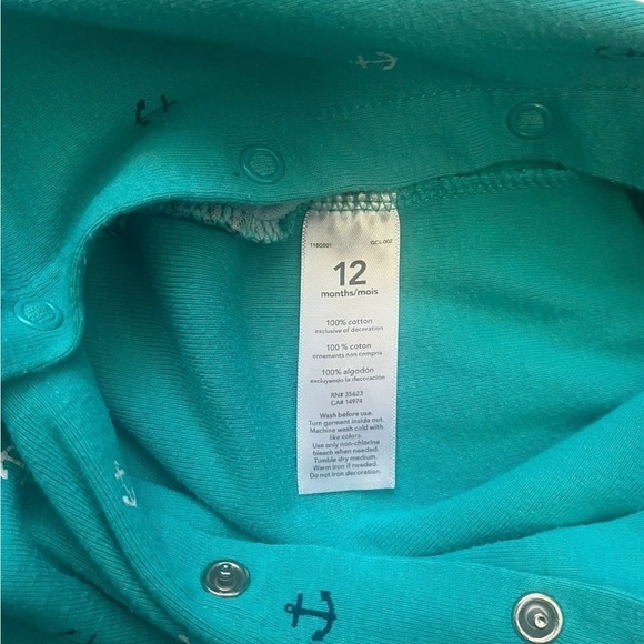 Carter’s casual green anchor print boat embroidered one piece boy 12M Front snap - Picture 8 of 8